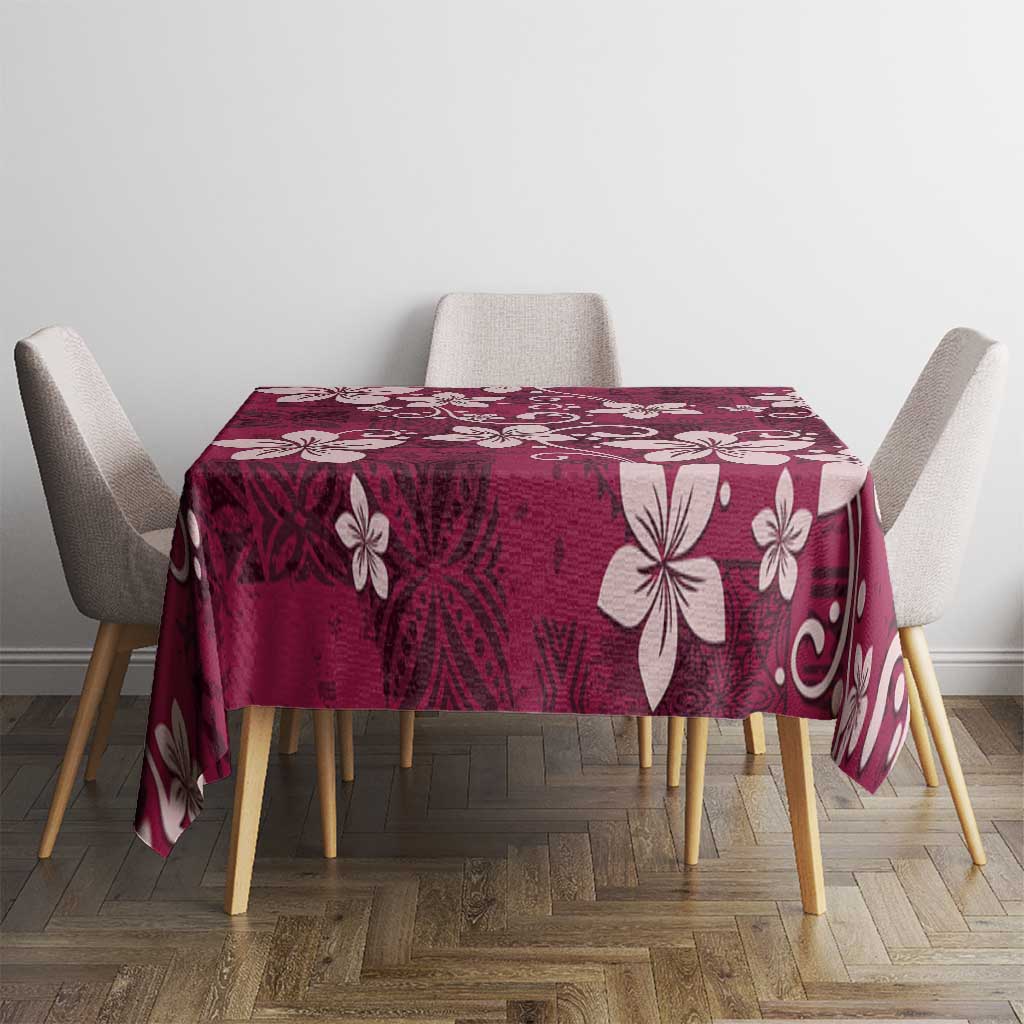 Plumeria Floral Tapa Pattern Ruby Pink Tablecloth LT01 - Polynesian Pride