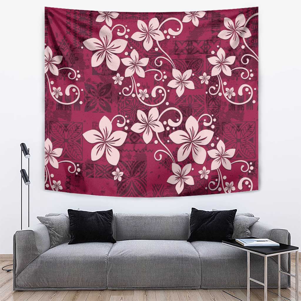 Plumeria Floral Tapa Pattern Ruby Pink Tapestry LT01 Pink - Polynesian Pride