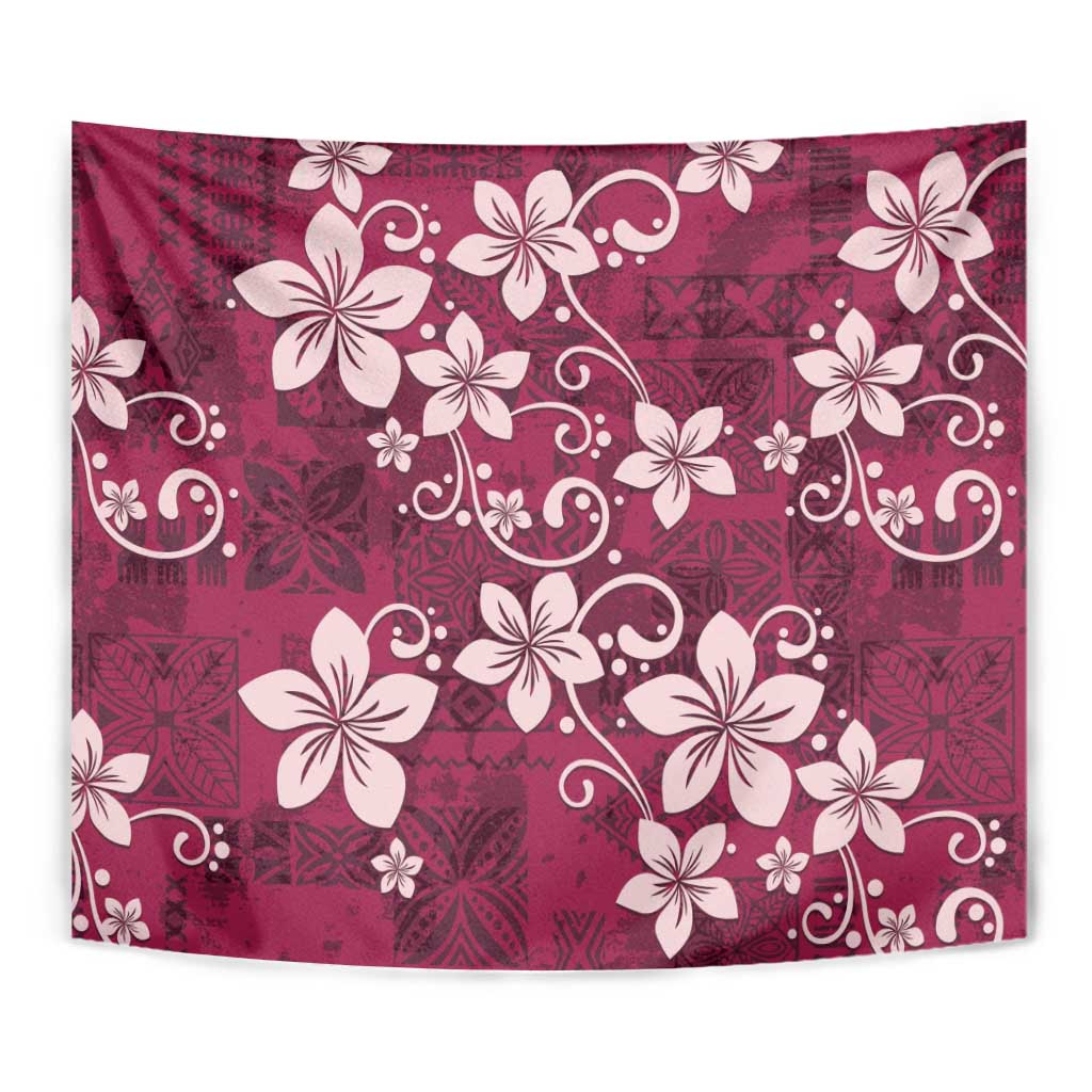 Plumeria Floral Tapa Pattern Ruby Pink Tapestry LT01 - Polynesian Pride