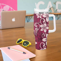 Plumeria Floral Tapa Pattern Ruby Pink Tumbler With Handle LT01 - Polynesian Pride