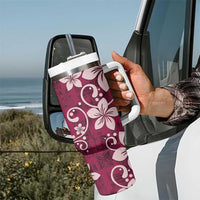 Plumeria Floral Tapa Pattern Ruby Pink Tumbler With Handle LT01 - Polynesian Pride