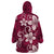 Plumeria Floral Tapa Pattern Ruby Pink Wearable Blanket Hoodie