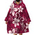 Plumeria Floral Tapa Pattern Ruby Pink Wearable Blanket Hoodie