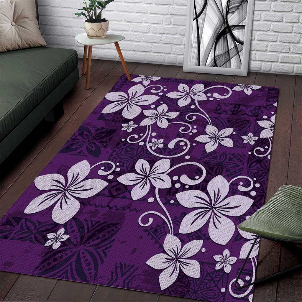 Plumeria Floral Tapa Pattern Amethyst Purple Area Rug LT01 Purple - Polynesian Pride