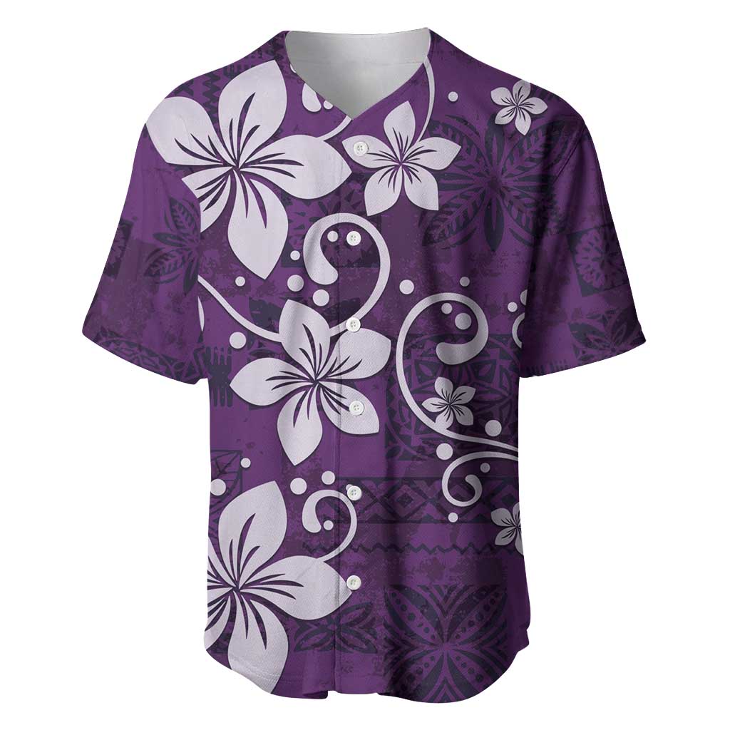 Plumeria Floral Tapa Pattern Amethyst Purple Baseball Jersey LT01 Purple - Polynesian Pride