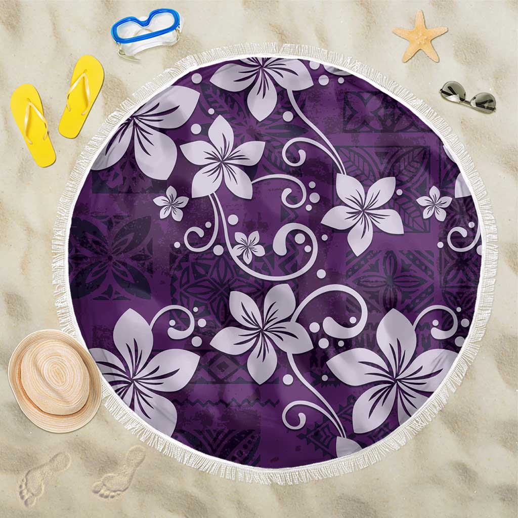 Plumeria Floral Tapa Pattern Amethyst Purple Beach Blanket LT01 One Size 150cm Purple - Polynesian Pride