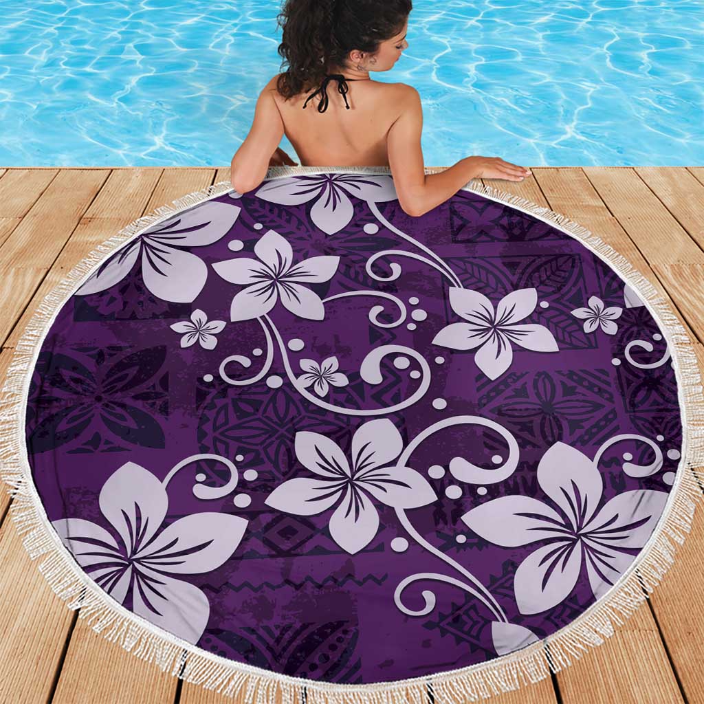 Plumeria Floral Tapa Pattern Amethyst Purple Beach Blanket LT01 - Polynesian Pride