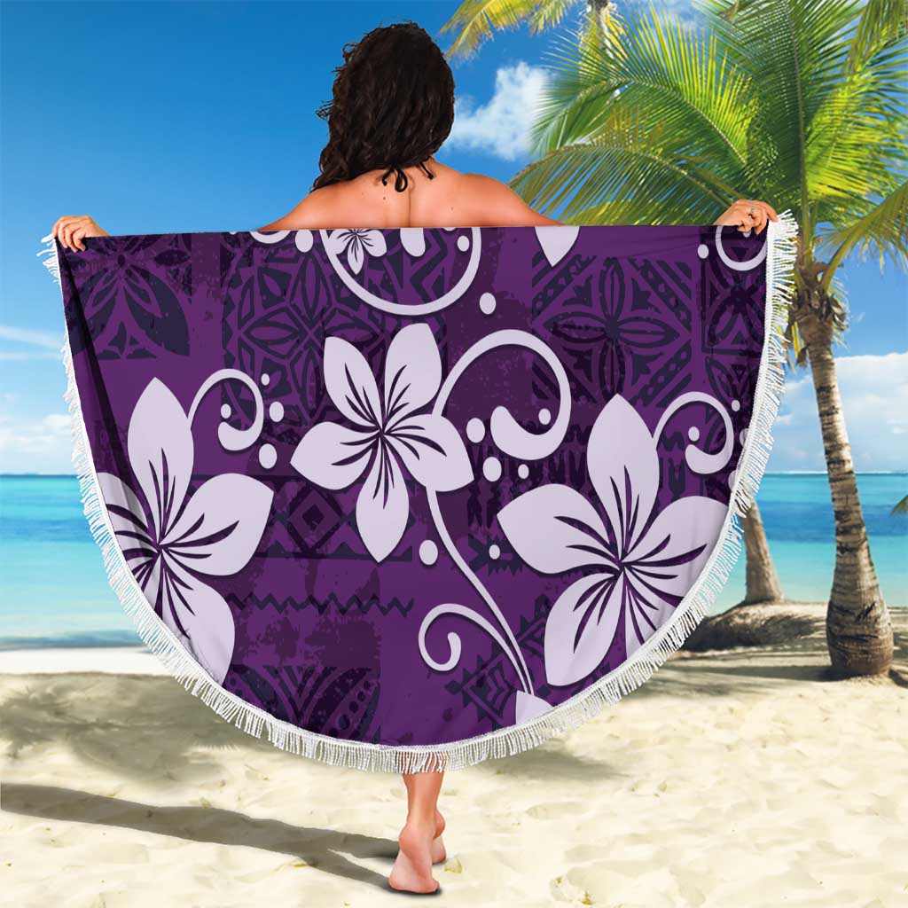 Plumeria Floral Tapa Pattern Amethyst Purple Beach Blanket LT01 - Polynesian Pride