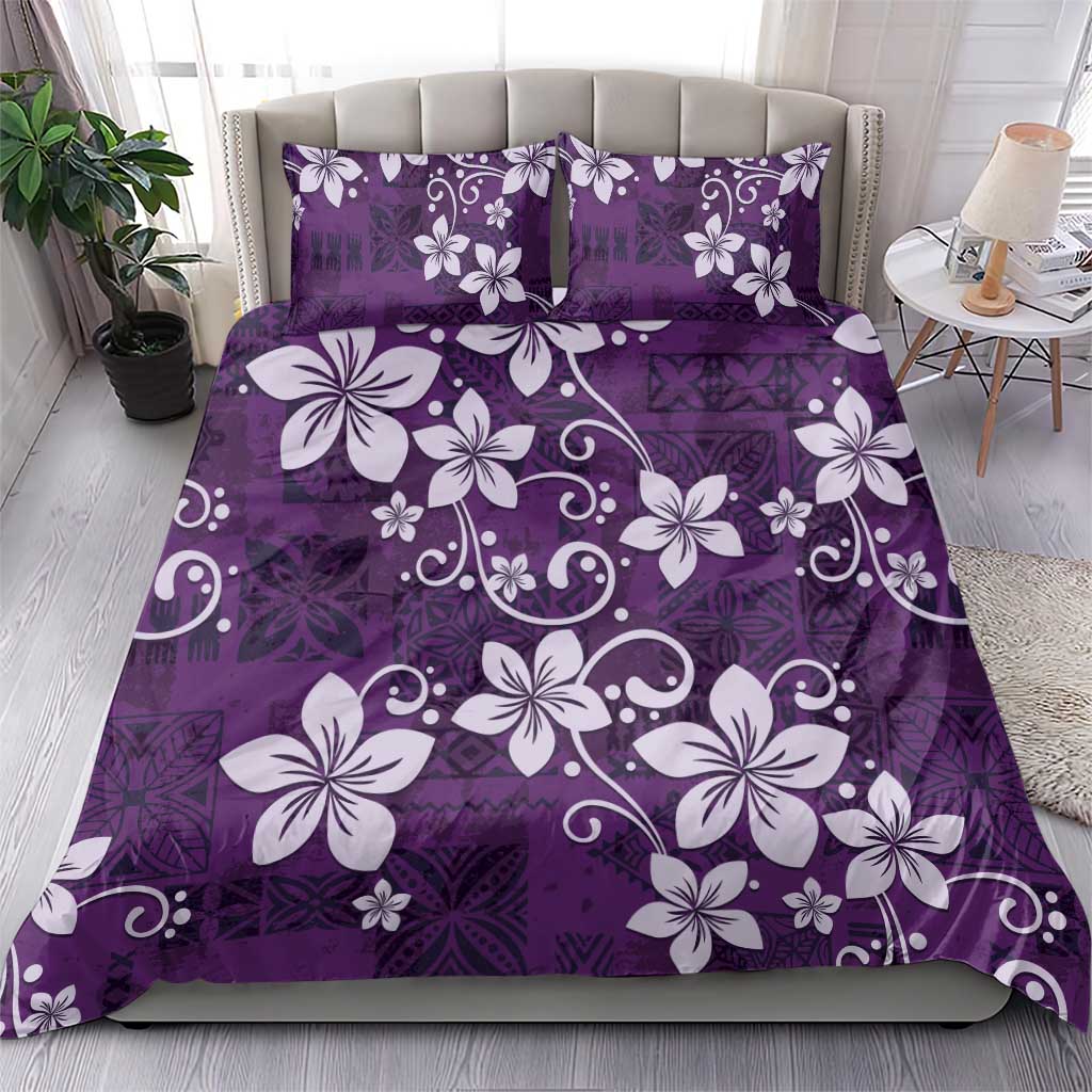 Plumeria Floral Tapa Pattern Amethyst Purple Bedding Set LT01 - Polynesian Pride