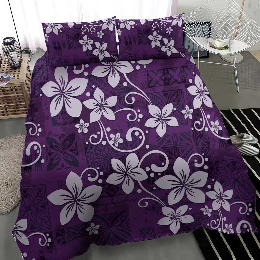 Plumeria Floral Tapa Pattern Amethyst Purple Bedding Set LT01 - Polynesian Pride