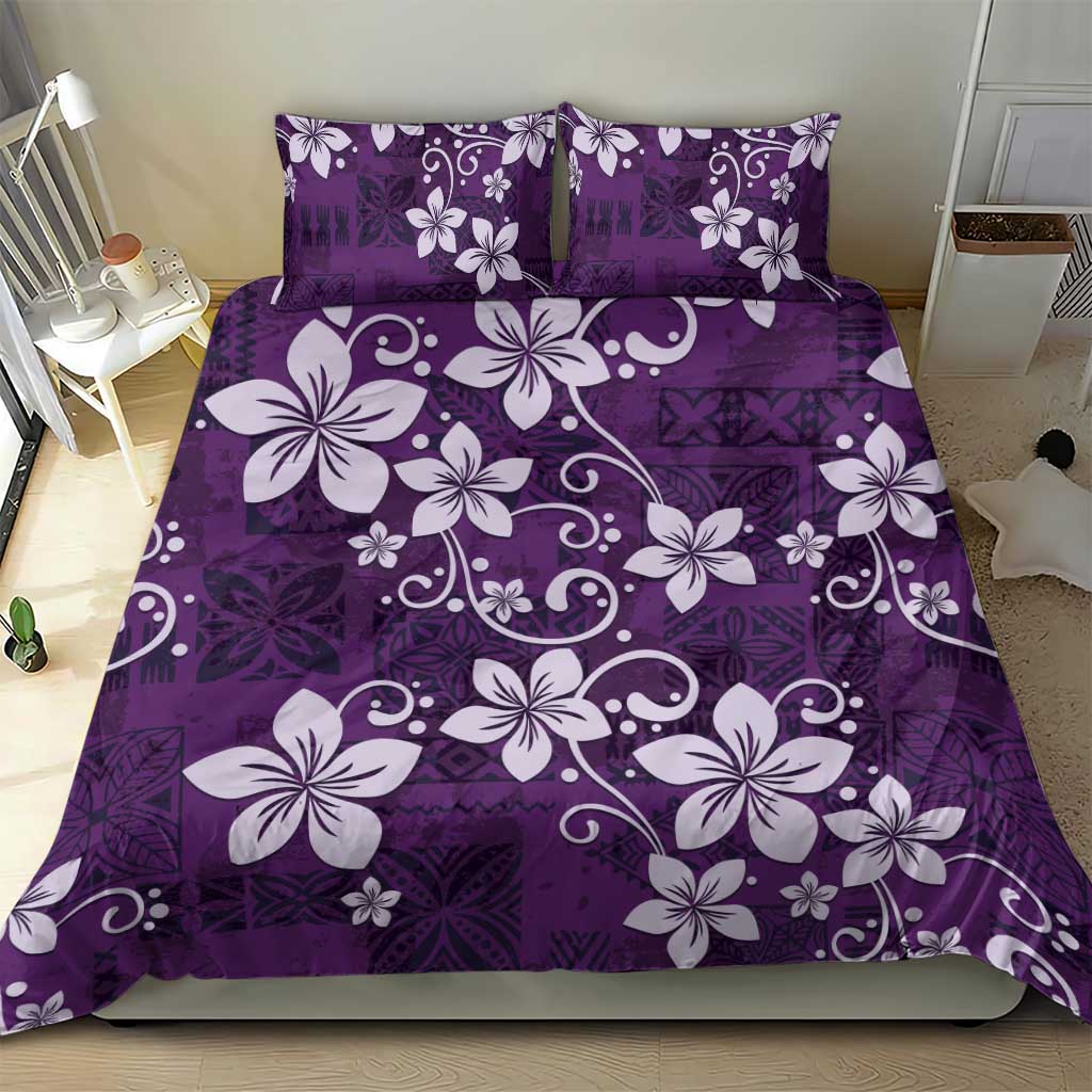 Plumeria Floral Tapa Pattern Amethyst Purple Bedding Set LT01 - Polynesian Pride