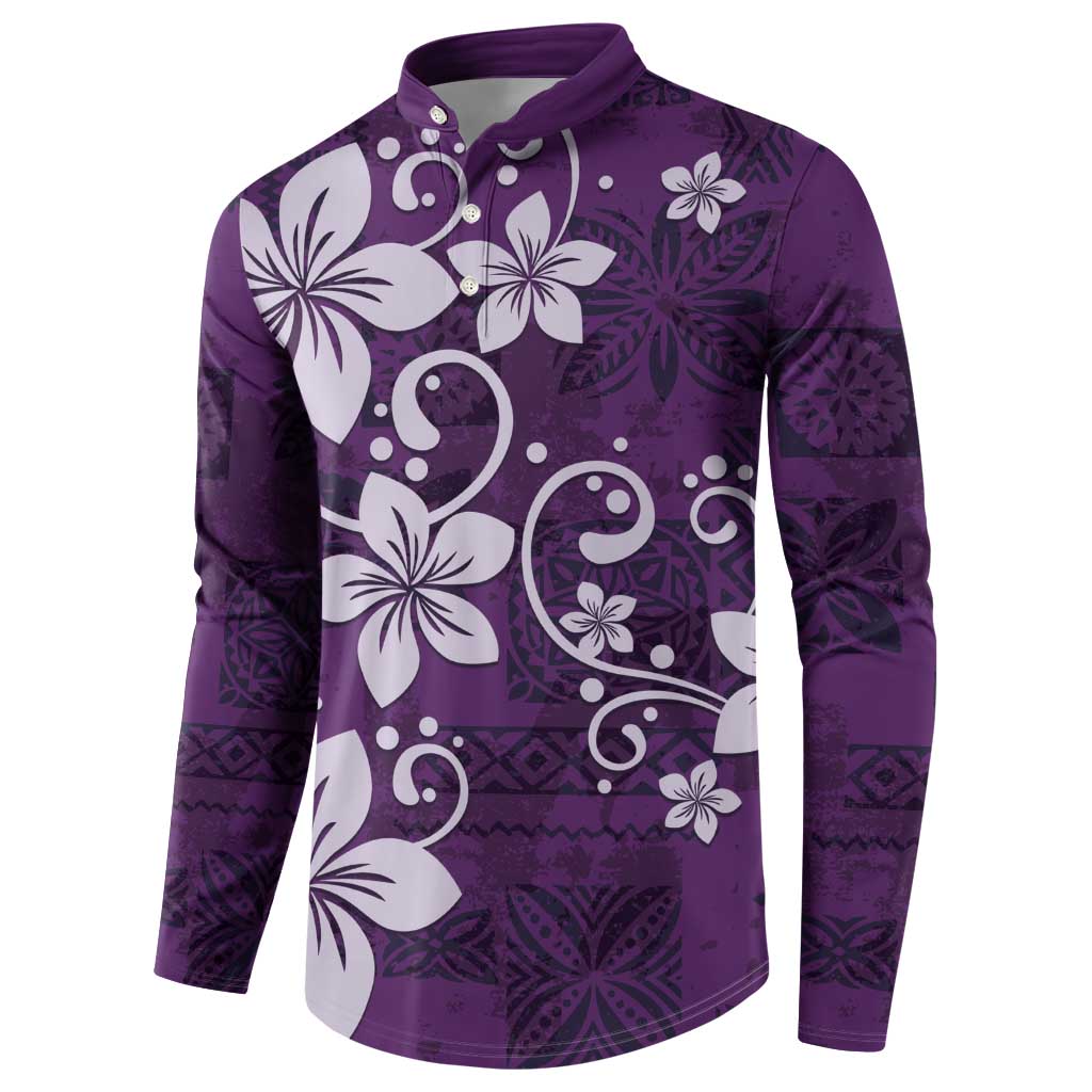 Plumeria Floral Tapa Pattern Amethyst Purple Button Sweatshirt LT01 - Polynesian Pride
