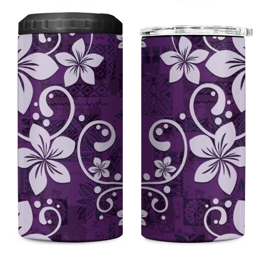 Plumeria Floral Tapa Pattern Amethyst Purple 4 in 1 Can Cooler Tumbler LT01 One Size: 16 oz Purple - Polynesian Pride