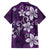 Plumeria Floral Tapa Pattern Amethyst Purple Family Matching Off The Shoulder Long Sleeve Dress and Hawaiian Shirt