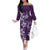 Plumeria Floral Tapa Pattern Amethyst Purple Family Matching Off The Shoulder Long Sleeve Dress and Hawaiian Shirt