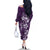 Plumeria Floral Tapa Pattern Amethyst Purple Family Matching Off The Shoulder Long Sleeve Dress and Hawaiian Shirt