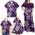 Plumeria Floral Tapa Pattern Amethyst Purple Family Matching Off Shoulder Maxi Dress and Hawaiian Shirt