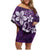 Plumeria Floral Tapa Pattern Amethyst Purple Family Matching Off Shoulder Short Dress and Hawaiian Shirt