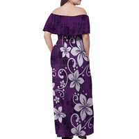 Plumeria Floral Tapa Pattern Amethyst Purple Off Shoulder Maxi Dress LT01 - Polynesian Pride
