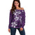 Plumeria Floral Tapa Pattern Amethyst Purple Off Shoulder Sweater