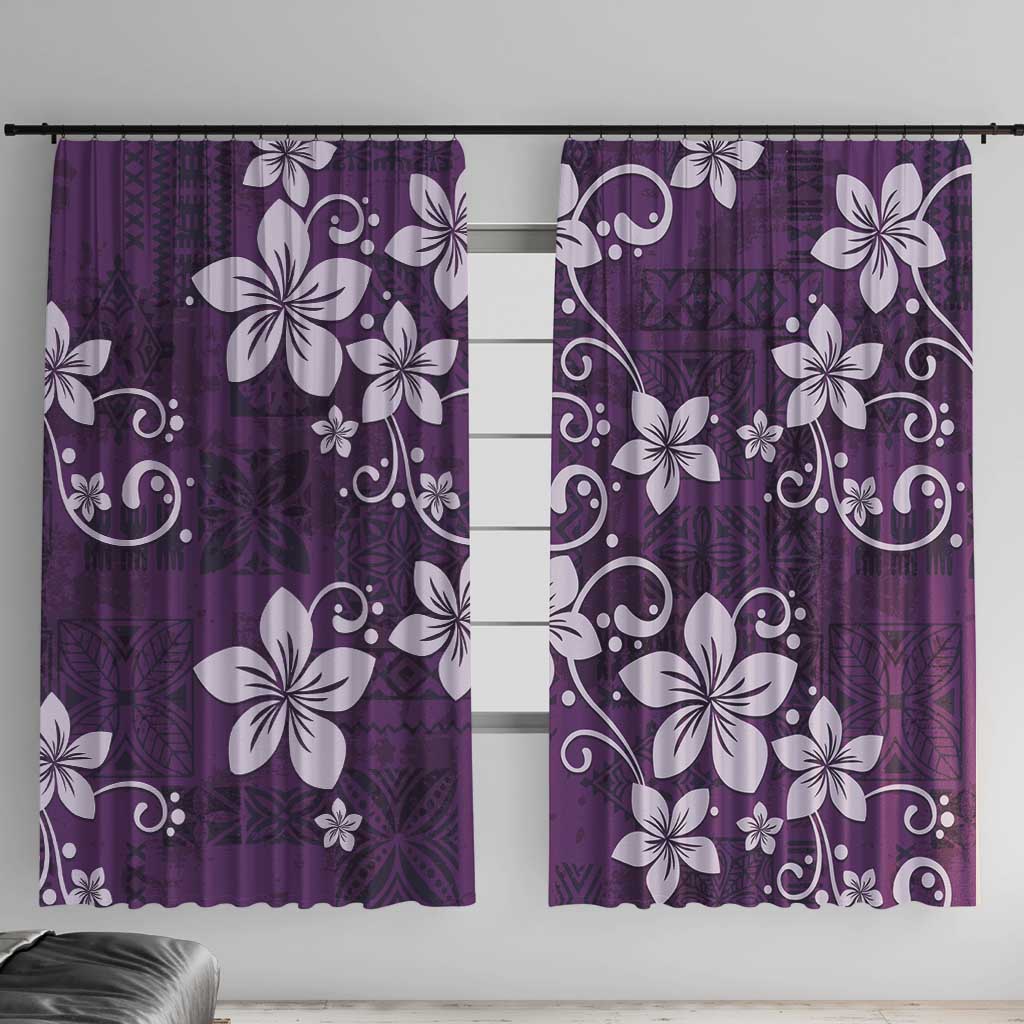 Plumeria Floral Tapa Pattern Amethyst Purple Window Curtain LT01 With Hooks Purple - Polynesian Pride