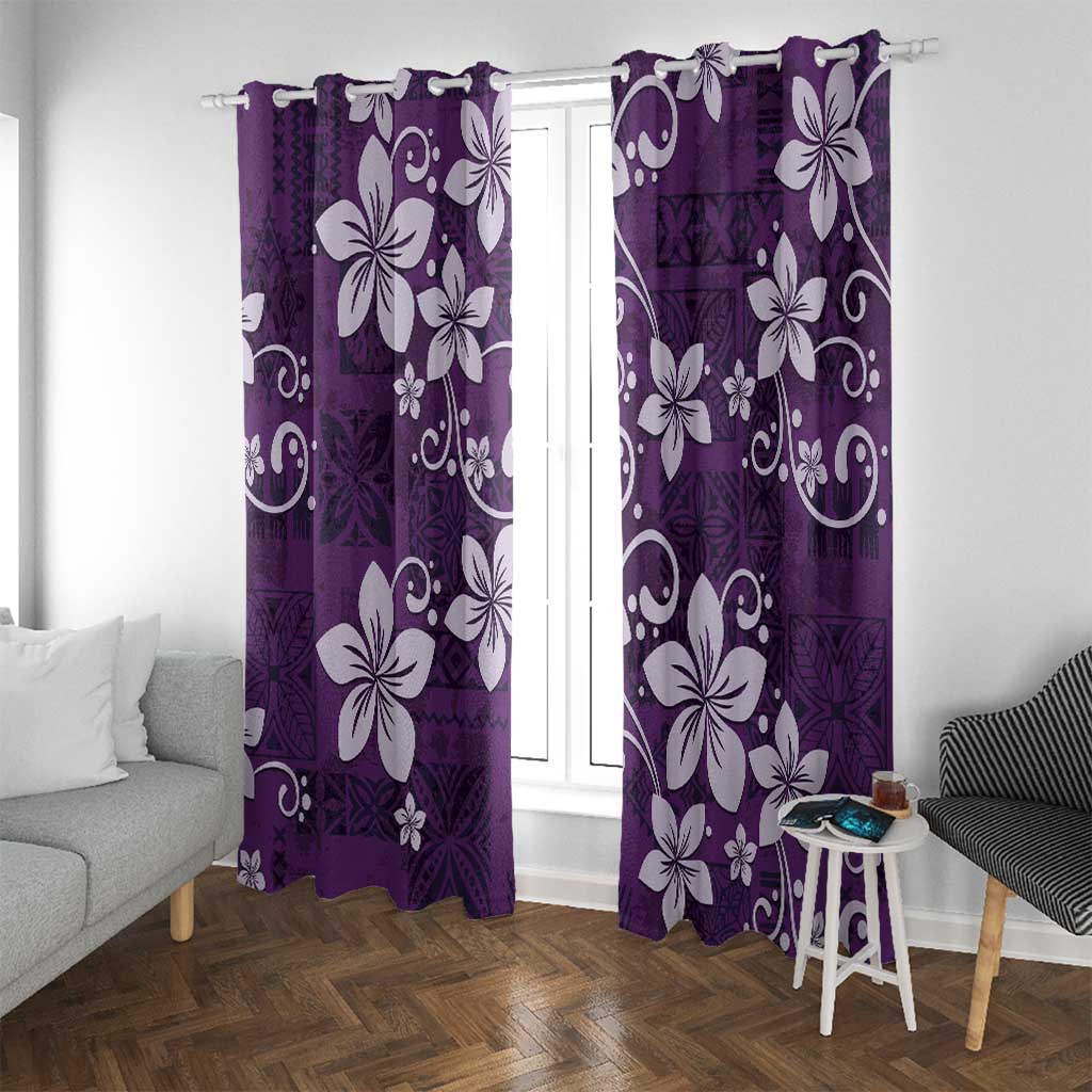 Plumeria Floral Tapa Pattern Amethyst Purple Window Curtain LT01 With Grommets Purple - Polynesian Pride