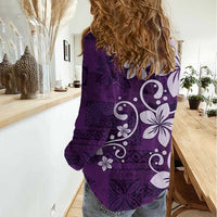 Plumeria Floral Tapa Pattern Amethyst Purple Women Casual Shirt LT01 - Polynesian Pride