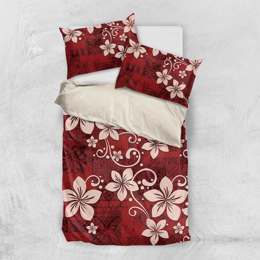 Plumeria Floral Tapa Pattern Oxblood Red Bedding Set LT01 US Twin 172cm x 218cm Red - Polynesian Pride