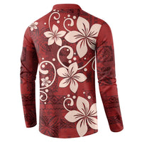 Plumeria Floral Tapa Pattern Oxblood Red Button Sweatshirt LT01 - Polynesian Pride