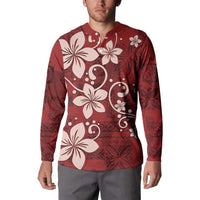 Plumeria Floral Tapa Pattern Oxblood Red Button Sweatshirt LT01 - Polynesian Pride