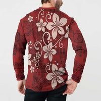 Plumeria Floral Tapa Pattern Oxblood Red Button Sweatshirt LT01 - Polynesian Pride
