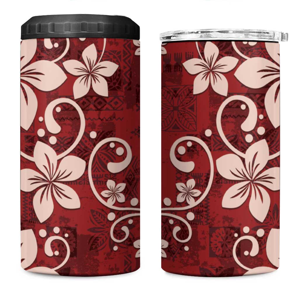 Plumeria Floral Tapa Pattern Oxblood Red 4 in 1 Can Cooler Tumbler LT01 One Size: 16 oz Red - Polynesian Pride