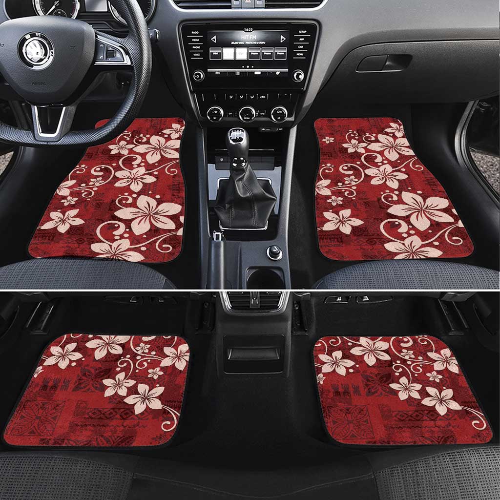 Plumeria Floral Tapa Pattern Oxblood Red Car Mats LT01 Set 4pcs Red - Polynesian Pride