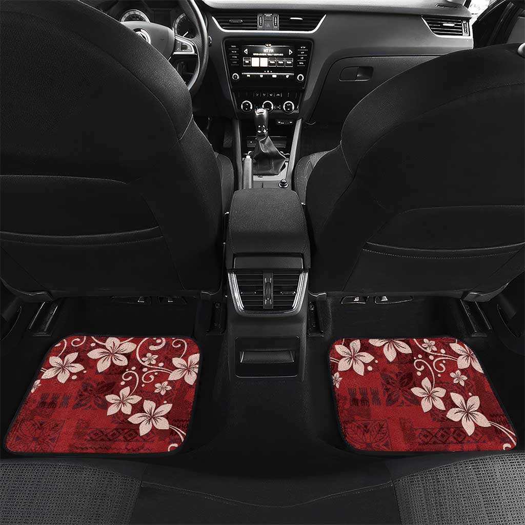 Plumeria Floral Tapa Pattern Oxblood Red Car Mats LT01 Set 2pcs - Back Red - Polynesian Pride
