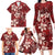 Plumeria Floral Tapa Pattern Oxblood Red Family Matching Long Sleeve Bodycon Dress and Hawaiian Shirt