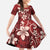 Plumeria Floral Tapa Pattern Oxblood Red Family Matching Mermaid Dress and Hawaiian Shirt