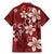 Plumeria Floral Tapa Pattern Oxblood Red Family Matching Mermaid Dress and Hawaiian Shirt