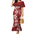 Plumeria Floral Tapa Pattern Oxblood Red Family Matching Mermaid Dress and Hawaiian Shirt