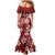 Plumeria Floral Tapa Pattern Oxblood Red Family Matching Mermaid Dress and Hawaiian Shirt