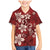 Plumeria Floral Tapa Pattern Oxblood Red Family Matching Mermaid Dress and Hawaiian Shirt