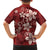 Plumeria Floral Tapa Pattern Oxblood Red Family Matching Off The Shoulder Long Sleeve Dress and Hawaiian Shirt