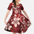 Plumeria Floral Tapa Pattern Oxblood Red Family Matching Off The Shoulder Long Sleeve Dress and Hawaiian Shirt