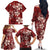 Plumeria Floral Tapa Pattern Oxblood Red Family Matching Off The Shoulder Long Sleeve Dress and Hawaiian Shirt