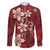 Plumeria Floral Tapa Pattern Oxblood Red Family Matching Off The Shoulder Long Sleeve Dress and Hawaiian Shirt