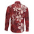 Plumeria Floral Tapa Pattern Oxblood Red Family Matching Off The Shoulder Long Sleeve Dress and Hawaiian Shirt