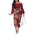 Plumeria Floral Tapa Pattern Oxblood Red Family Matching Off The Shoulder Long Sleeve Dress and Hawaiian Shirt