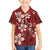 Plumeria Floral Tapa Pattern Oxblood Red Family Matching Off The Shoulder Long Sleeve Dress and Hawaiian Shirt