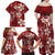 Plumeria Floral Tapa Pattern Oxblood Red Family Matching Off Shoulder Maxi Dress and Hawaiian Shirt