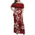 Plumeria Floral Tapa Pattern Oxblood Red Family Matching Off Shoulder Maxi Dress and Hawaiian Shirt