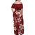 Plumeria Floral Tapa Pattern Oxblood Red Family Matching Off Shoulder Maxi Dress and Hawaiian Shirt